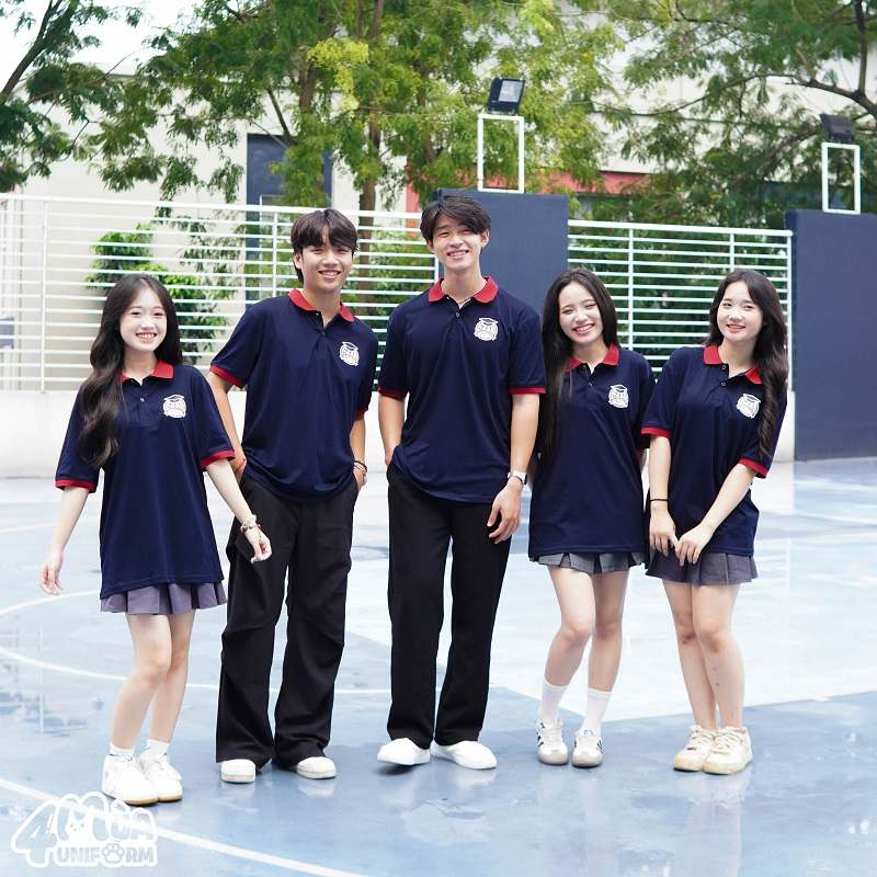 Áo lớp Unisex Hype màu xanh đen phối cổ đỏ cá tính