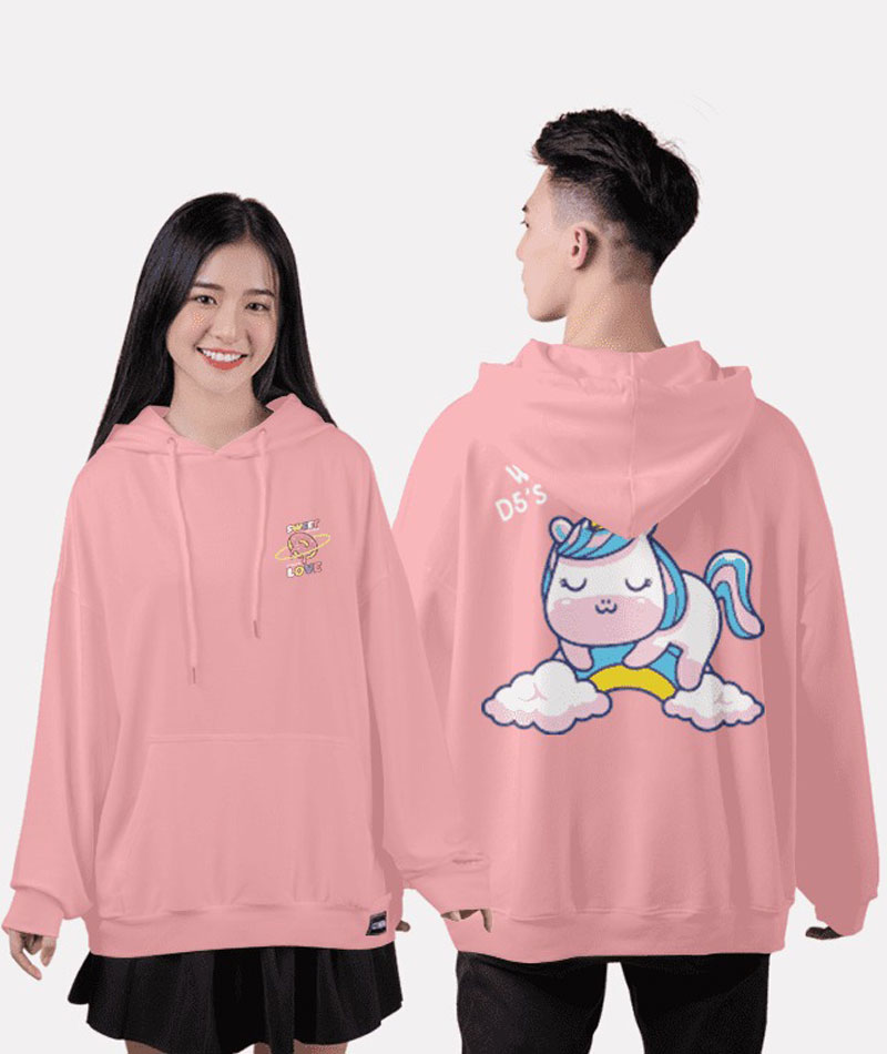 Áo lớp hoodie màu hồng đồng phục