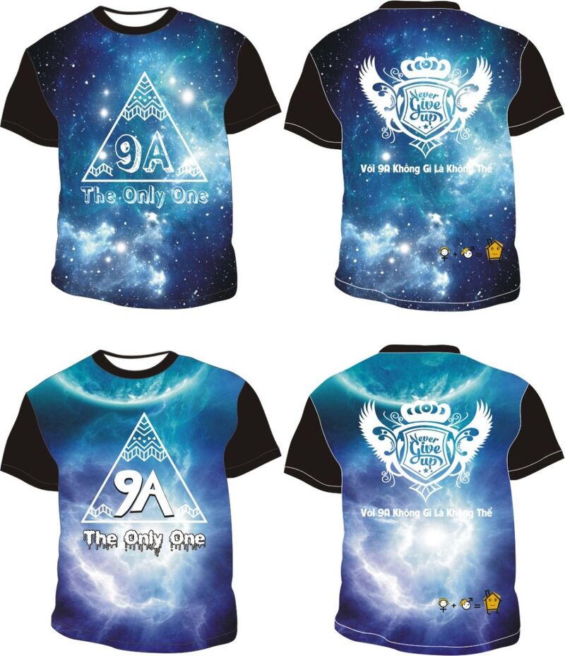 Trang phục áo lớp màu xanh đen galaxy